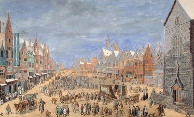 Calle de un pueblo con una posada en primavera (gouache sobre papel) de Jan (follower of) Brueghel