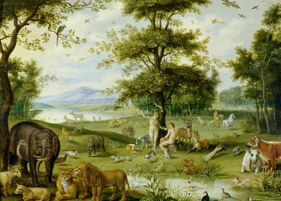 Adán y Eva en el Jardín del Edén, c.1600 de Jan (studio of) Brueghel