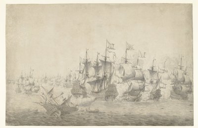 Una batalla naval, posiblemente en Lowestoft el 13 de junio de 1665 (página izquierda) de Jan Abrahamsz. Beerstraten (possibly)