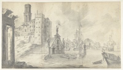 Vista del puerto en la ciudad del Mediterráneo de Jan Abrahamsz. Beerstraten