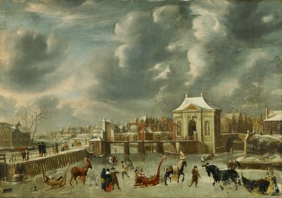 Heiligewegspoort en invierno de Jan Abrahamsz. Beerstraten