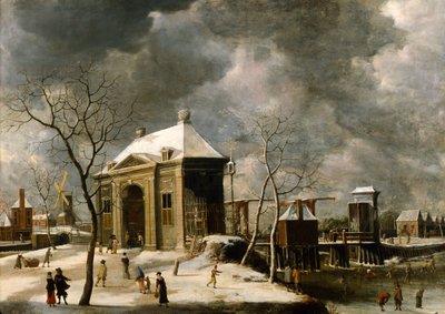 Vista presunta de una puerta de Ámsterdam en invierno, 1622 de Jan Abrahamsz Beerstraten