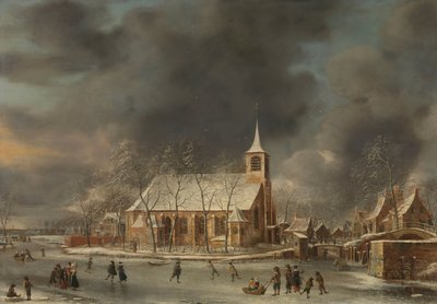 Vista de la iglesia de Sloten en invierno de Jan Abrahamsz. Beerstraten