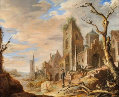 Paisaje fluvial con una ciudad medieval de Jan Adriansz van Staveren