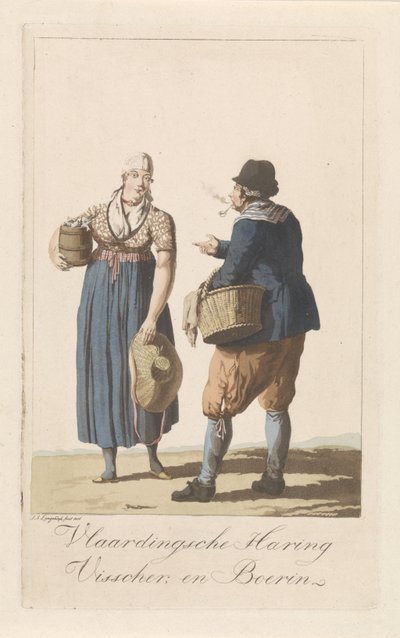 Tipos de pescadores de Vlaardingen Vlaardingse Haring Visscher y la esposa del granjero (título sobre el objeto) de Jan Anthonie Langendijk Dzn