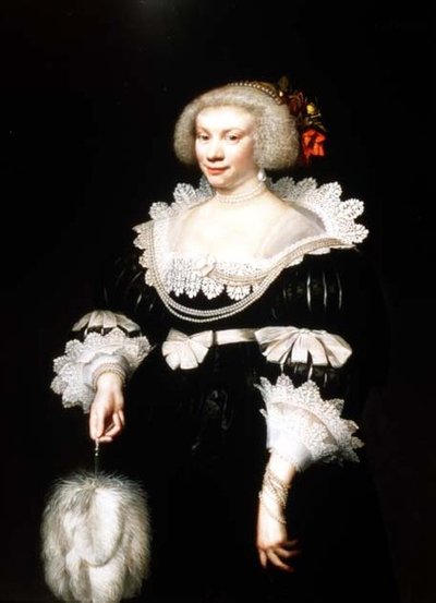 Retrato de una dama con vestido negro y cuello y puños de encaje de Jan Anthonisz. van Ravesteyn