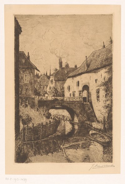 Vista de un puente cerca de las Hermanas de Orthenpoort en Den Bosch de Jan Antonius van Schooten (signed by artist)