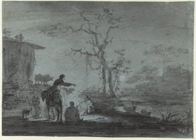 Pastores junto a una hoguera a la luz de la luna de Jan Asselijn (possibly)