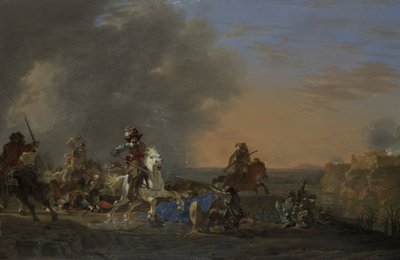 Ataque de la caballería al atardecer de Jan Asselijn