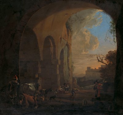 Arrieros con ganado bajo un arco del Coliseo en Roma de Jan Asselijn