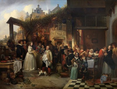 Boda en Flandes en el siglo XVII (óleo sobre tabla) de Jan August Hendrik Baron Leys