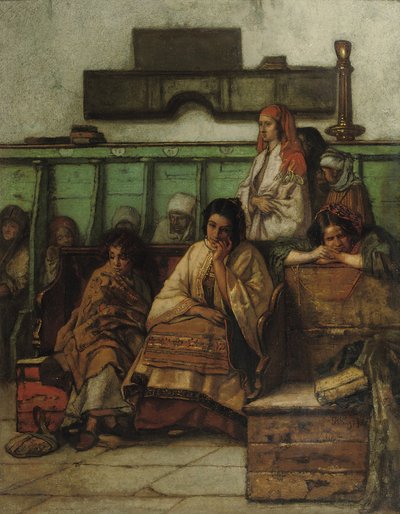 El banco de las mujeres en la sinagoga de Praga, 1855 de Jan August Hendrik Leys