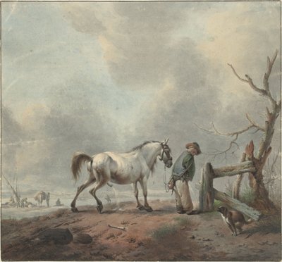 Paisaje con un regador, un caballo y un perro de Jan Augustini
