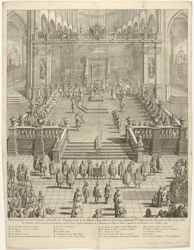 Inhuldiging van keizer Karel VI als graaf van Vlaanderen te Gent, 1717 Representación de la ceremonia solemne de la Toma de Posesión de Su Majestad Imperial y Católica Carlos VI. Emperador de los romanos y tercero del nombre Rey de España, como Conde de Fl de Jan Baptist Berterham