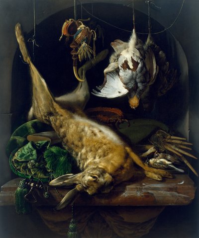 Naturaleza muerta con una liebre muerta, perdices y otras aves en un nicho, c.1675 de Jan Baptist Weenix