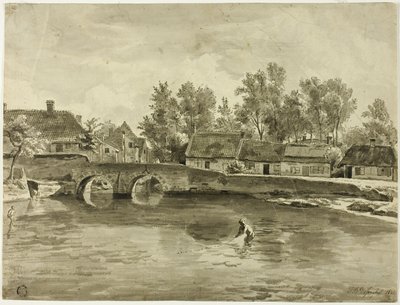Hombre pescando en el río cerca del pueblo de Jan Baptiste de Jonghe