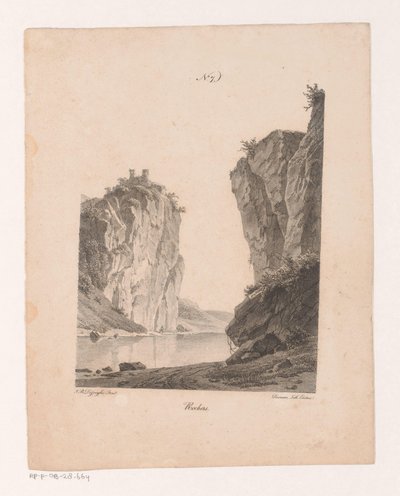 Rotsen langs het agua Rocas (título en el objeto) Principios de los paisajes extraídos de la naturaleza y ejecutados en piedra (título de la serie) de Jan Baptiste de Jonghe