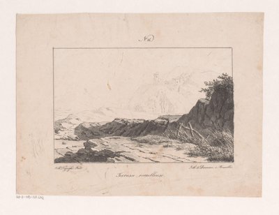Meseta putrefacta Terraza rocosa (título sobre objeto) Principios de los paisajes extraídos de la naturaleza y ejecutados en piedra (título de la serie) de Jan Baptiste de Jonghe