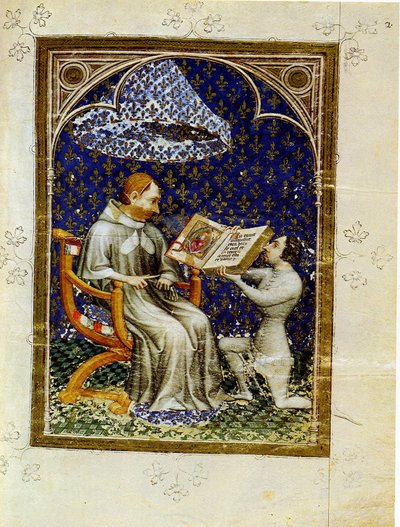 Jean de Vaudetar presenta su regalo de un libro a Carlos V de Francia. De la Biblia historiale de Jean de Vaudetar, 1372 de Jan Bondol