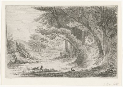 Borde del bosque con conejos de Jan Bos Wz. (signed by artist)