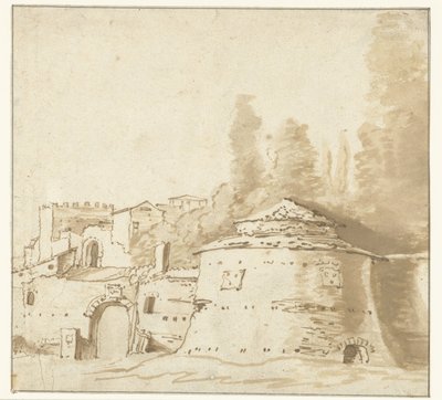 Edificio italiano con una pesada torre redonda de Jan Both (attributed to)