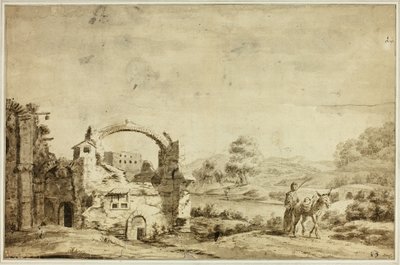 Paisaje Italianizante con Ruinas, Mujer y Burro de Jan Both