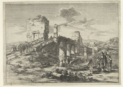 Paisaje con puente, el Ponte Molle Paisajes alrededor de Roma (título de la serie) de Jan Both