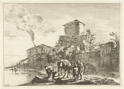 Hombres y una mula en la Via Appia Paisajes alrededor de Roma (título de la serie) de Jan Both