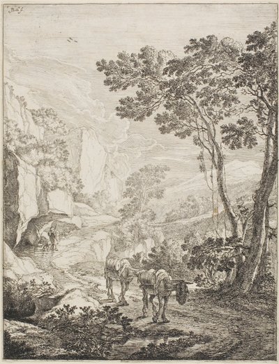 Los dos mulas, de un conjunto de cuatro paisajes italianos de Jan Both