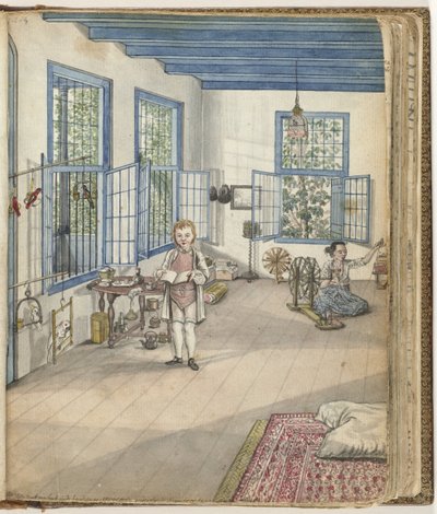 El hijo de Brandes, Johnny, y la esclava Flora hilando, 1784 de Jan Brandes