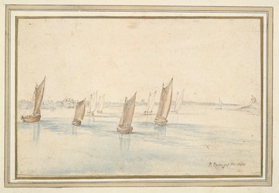 Barcos navegando en un río, una casa de campo en la distancia de Jan Brueghel the Elder