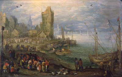 Holandés: Mercado de pescado cerca de un puerto Mercado de pescado cerca de un puerto de Jan Brueghel the Elder