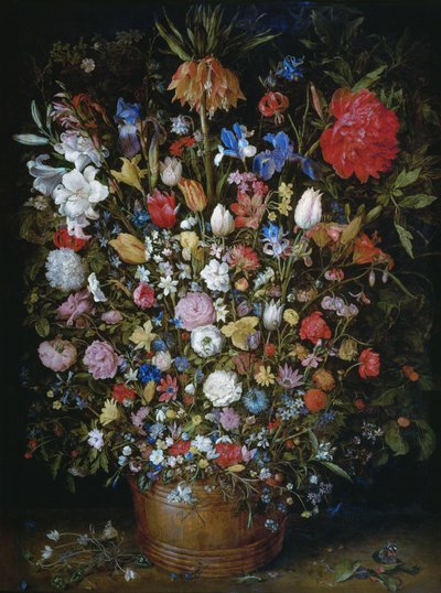 Flores en una vasija de madera de Jan Brueghel the Elder