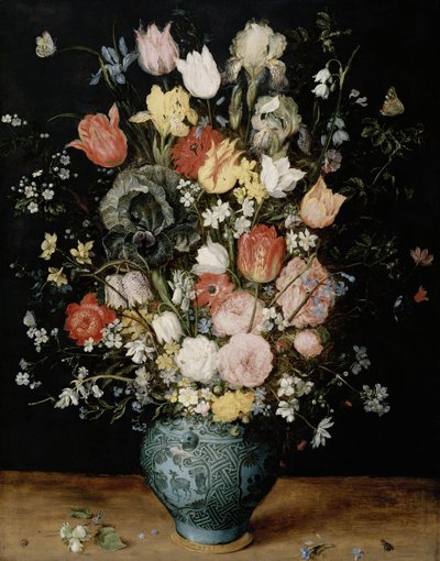 Flores en jarrón azul, ca 1608 de Jan Brueghel the Elder