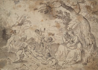 La Virgen María y San José y el Niño Jesús, San Juan y ángeles tocando con los Instrumentos de la Pasión de Jan Brueghel the Elder