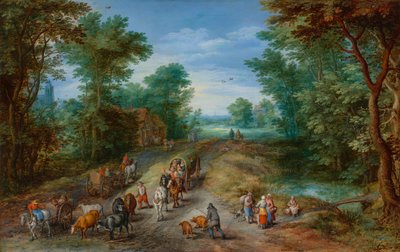 Paisaje boscoso con viajeros de Jan Brueghel the Elder