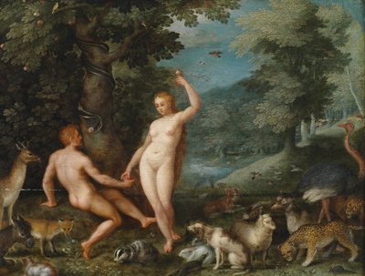 Paisaje del paraíso con Eva tentando a Adán de Jan Brueghel the Younger