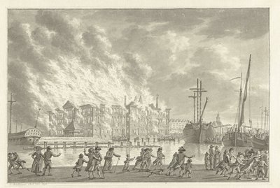 Incendio en las Tierras Zeemagazijn, 1791 de Jan Bulthuis (signed by artist)