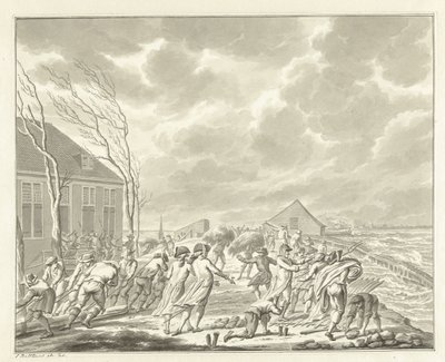 La inundación del Diemerzeedijk cerca de Amsterdam, 1776 de Jan Bulthuis (signed by artist)