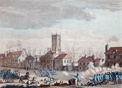 Batalla frente a la iglesia de la Chapelle, París, entre los guardianes de las barreras de los Fermiers Generaux y los revolucionarios el 24 de enero de 1791, c.1795 de Jan Bulthuis