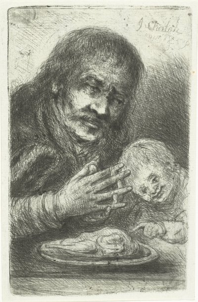 Hombre y niño en la mesa del comedor de Jan Chalon