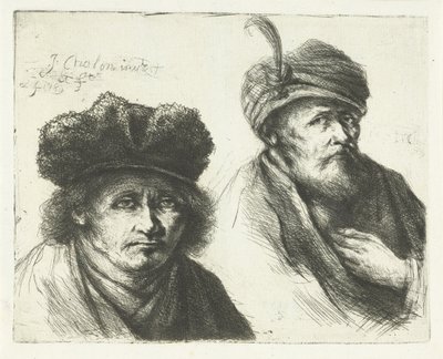 Dos hombres, con sombreros y turbantes. de Jan Chalon