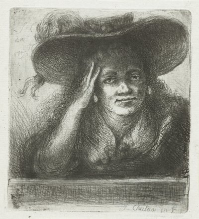 Mujer con gran sombrero redondo de Jan Chalon