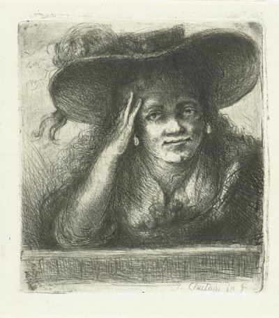 Mujer con gran sombrero redondo de Jan Chalon