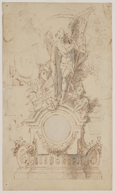 Diseño para un reloj decorativo con Saturno y ángeles de Jan Claudius de Cock