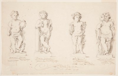 Dibujo, Proyectos para estatuas: "Sabiduría". "Constancia". "Elocuencia". "Cupido disfrazado", 1726 de Jan Claudius de Cock