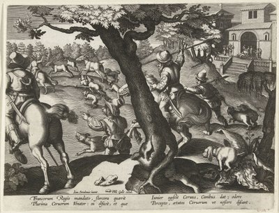 Hertenjacht conoció a honden Jachttaferelen (título de la serie) La caza de animales salvajes, aves y peces en el Bestiario (título de la serie) de Jan Collaert (II) (attributed to)