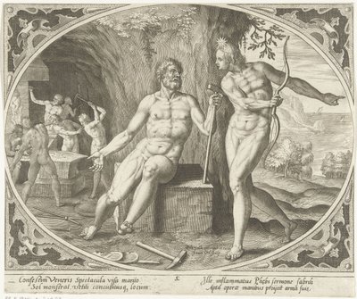 Phoebus informa a Vulcano del adulterio Venus y Marte (título de la serie) de Jan Collaert (II)