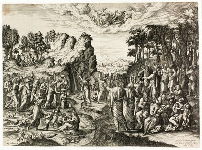 Moisés golpea la roca de Jan Collaert I
