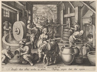 Nuevas invenciones de los tiempos modernos [Nova Reperta], La invención de la prensa de aceite de oliva, ca. 1600 de Jan Collaert I